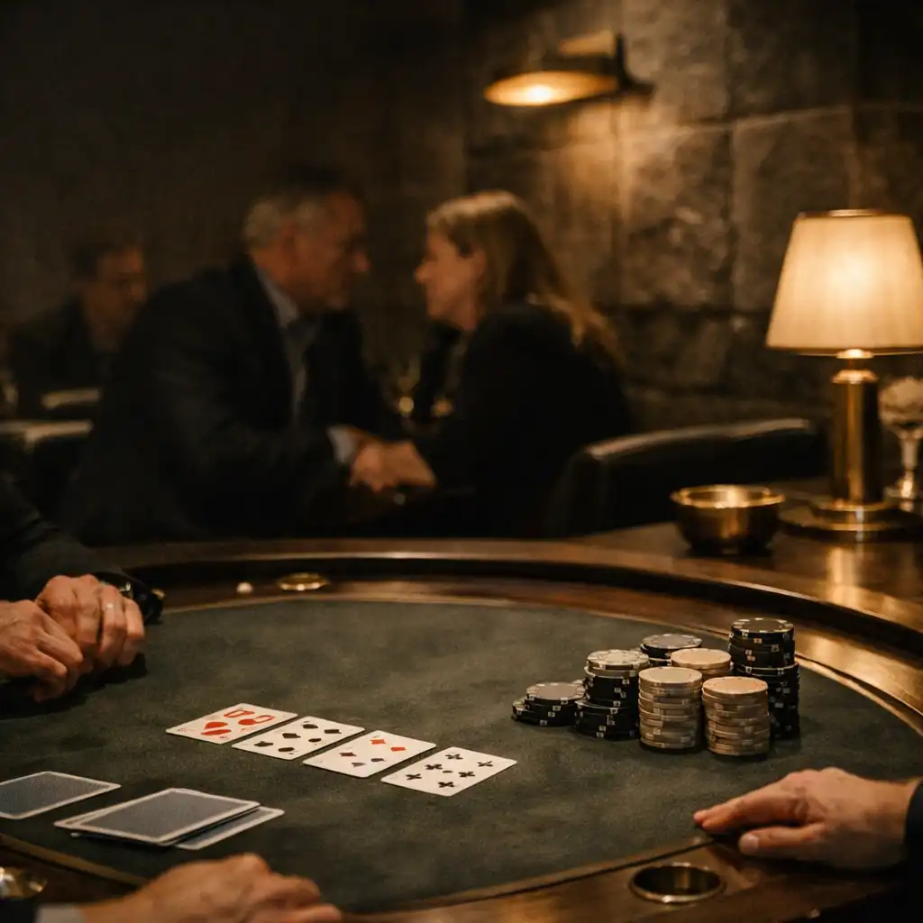 Hands, dealt cards and table accessories in the physical card lounge